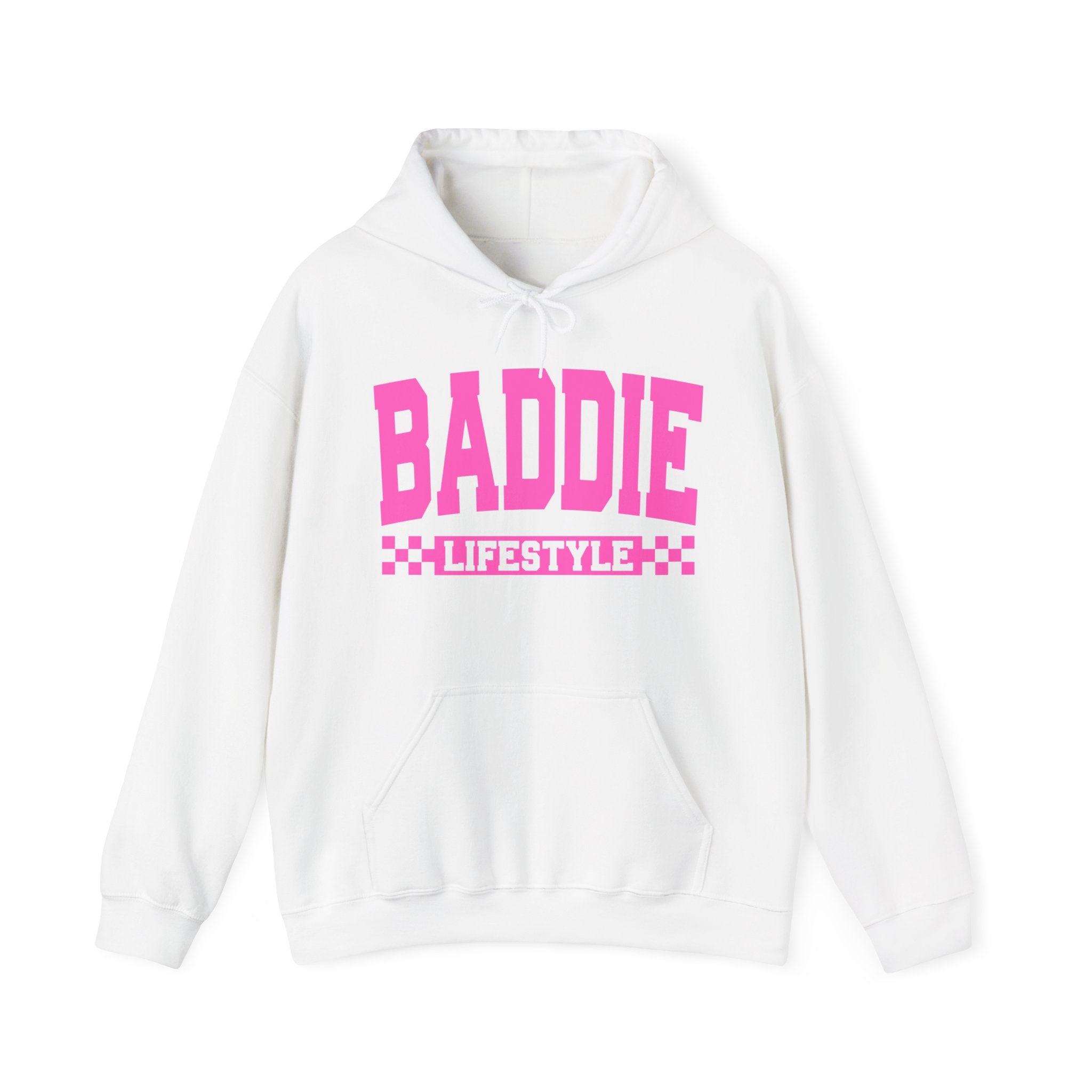 Baddie Lifestyle Hoodie — Bold Pink Varsity Lettering Hooded SweaT-shirt