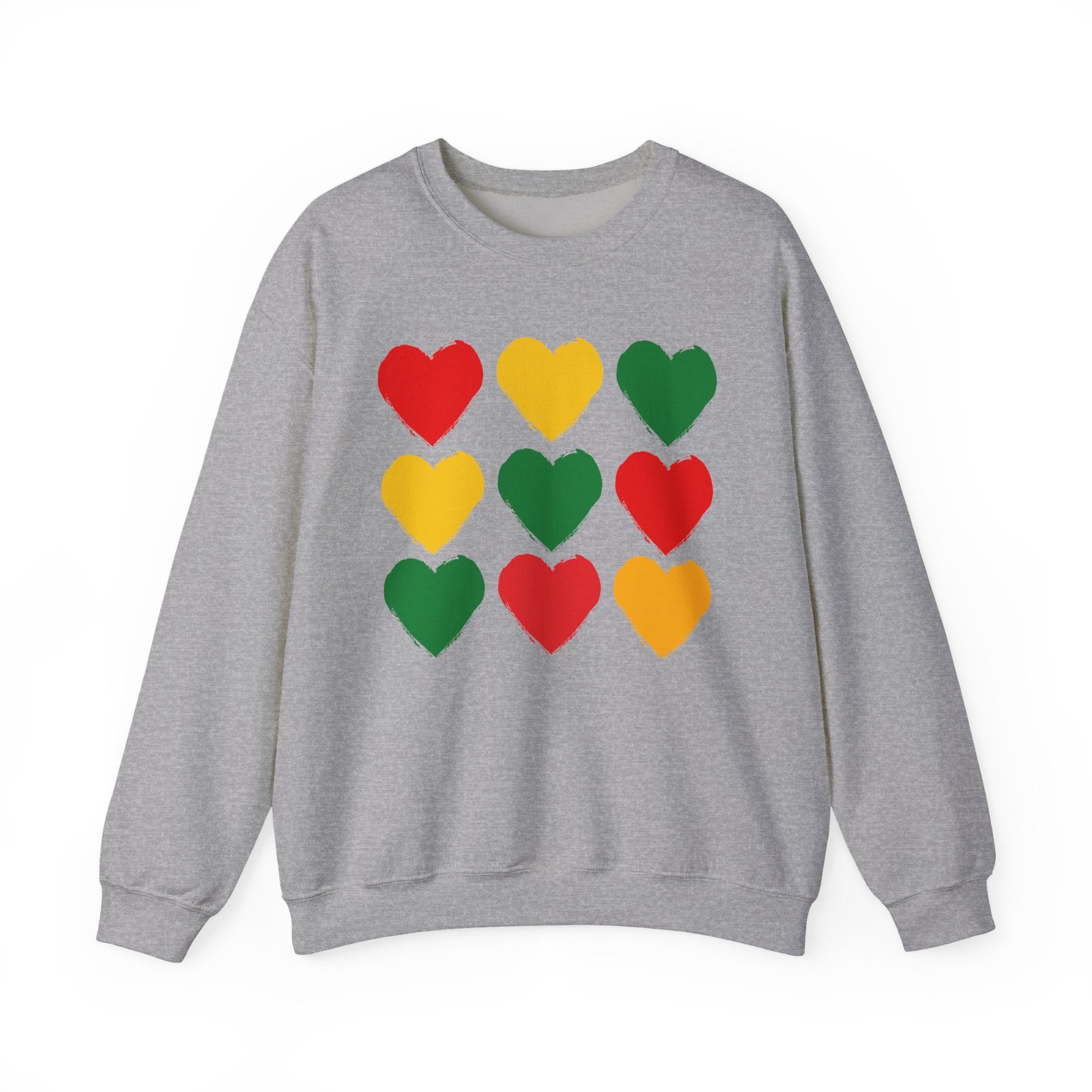 Afrocentric Sweatshirt with Red, Yellow, Green Heart Grid
