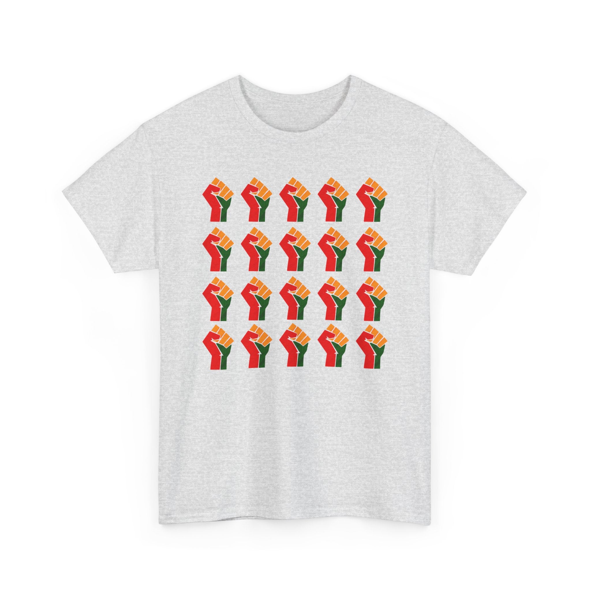 Raised Fist Grid Pattern T‑Shirt — Pan——African Solidarity Graphic T-Shirt