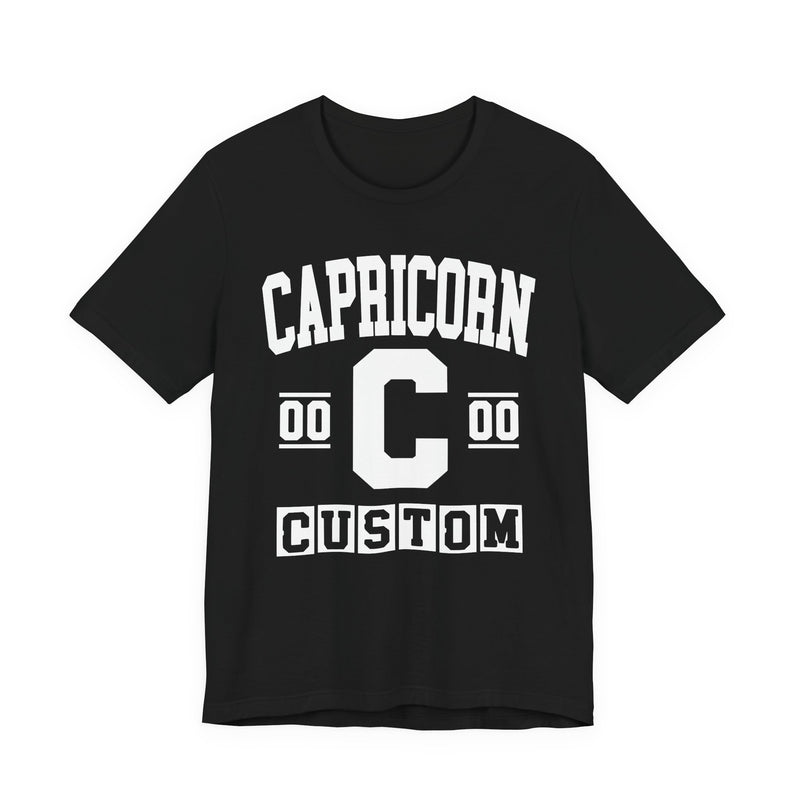 Custom Capricorn Varsity T-Shirt — Customize Birthday Day/Month/Year — Customize Season/nation/Society