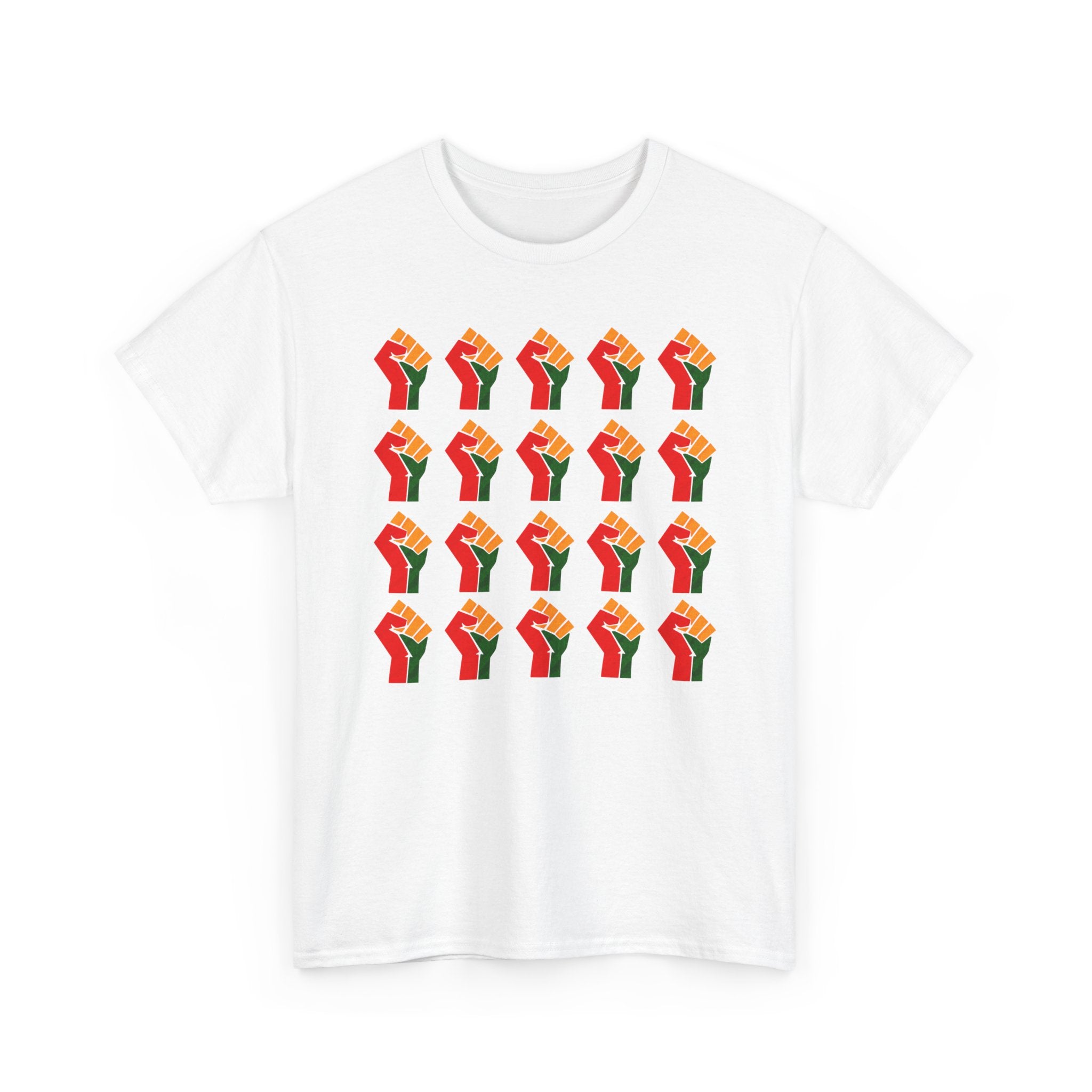 Raised Fist Grid Pattern T‑Shirt — Pan——African Solidarity Graphic T-Shirt