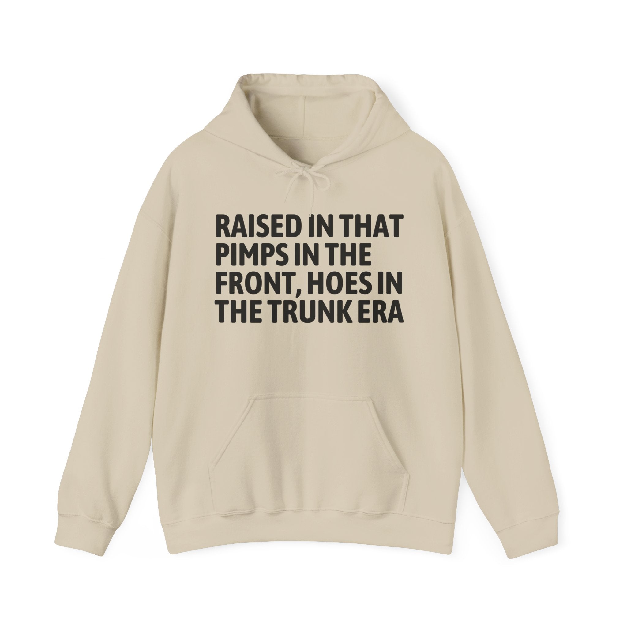 Raised In That Pimps In The Front Hoes In The Trunk Era Funny Back In The Day Statement Hoodie