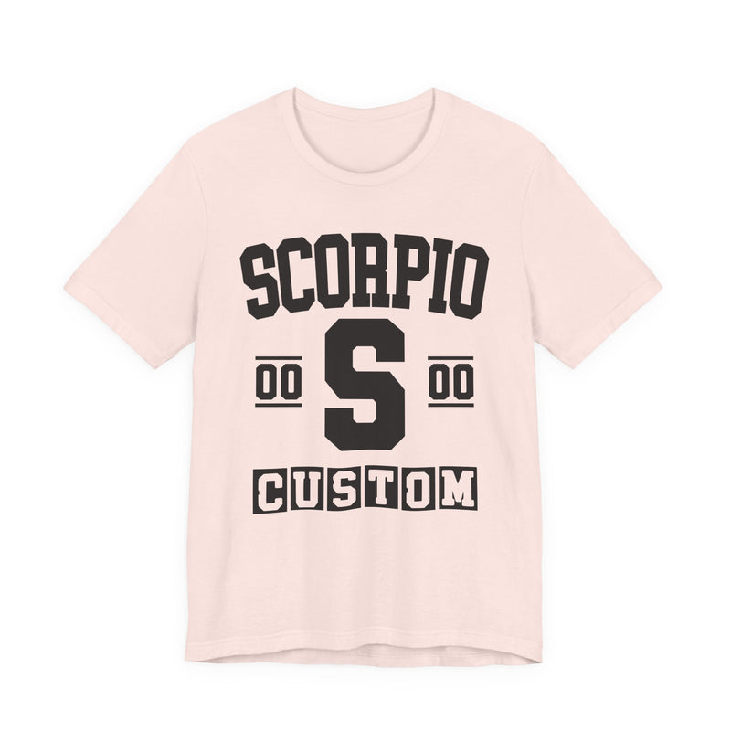 Custom Scorpio Varsity T-Shirt — Customize Birthday Day/Month/Year — Customize Season/nation/Society