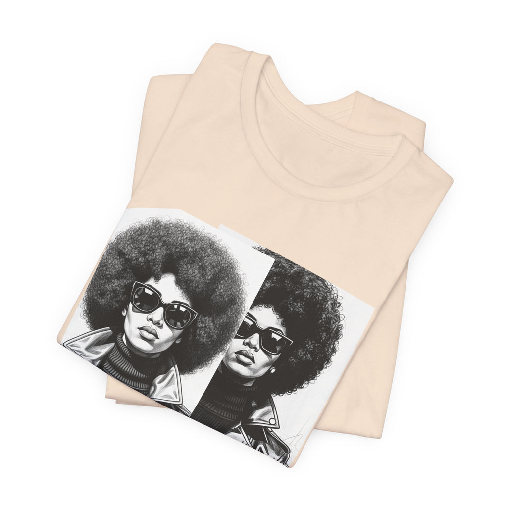 Powerful Black Woman Potrait - 70s with Retro Black Pride Tee Shirt