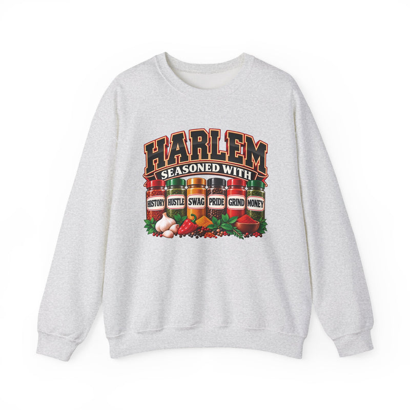 Harlem Seasoned With History Hustle Swag Pride Grind Money — Sweatshirt