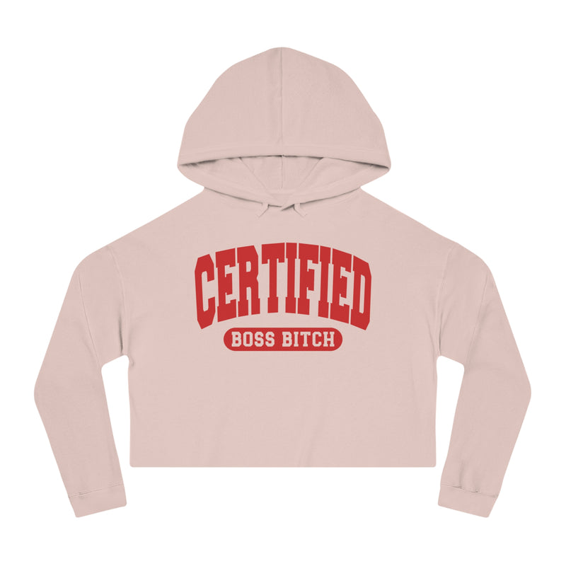 Certified Boss Bitch — Retro Collegiate Crop Top Hoodie