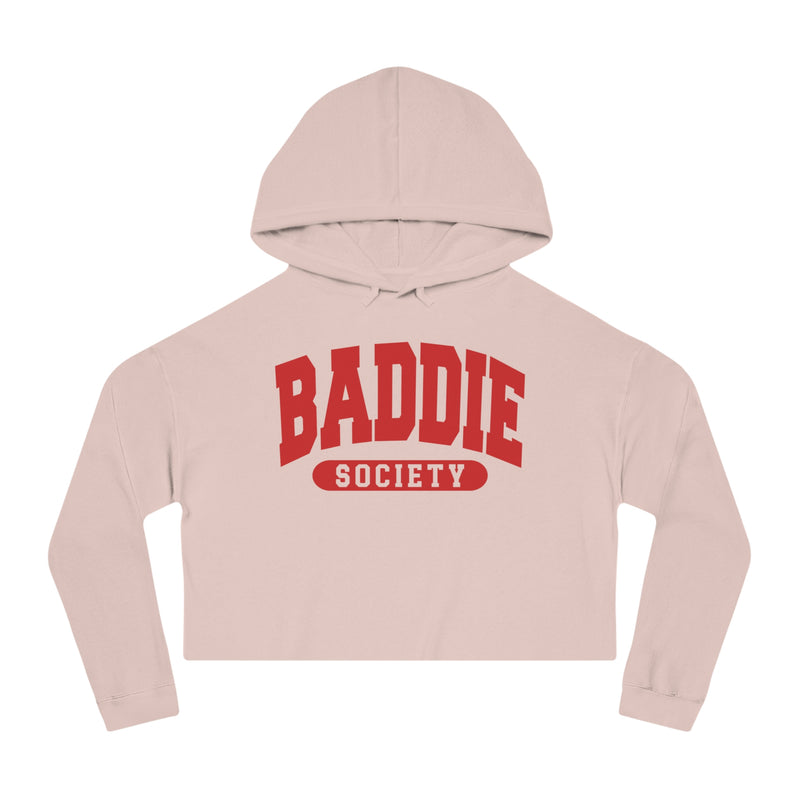 Baddie Society — Retro Collegiate Crop Top Hoodie