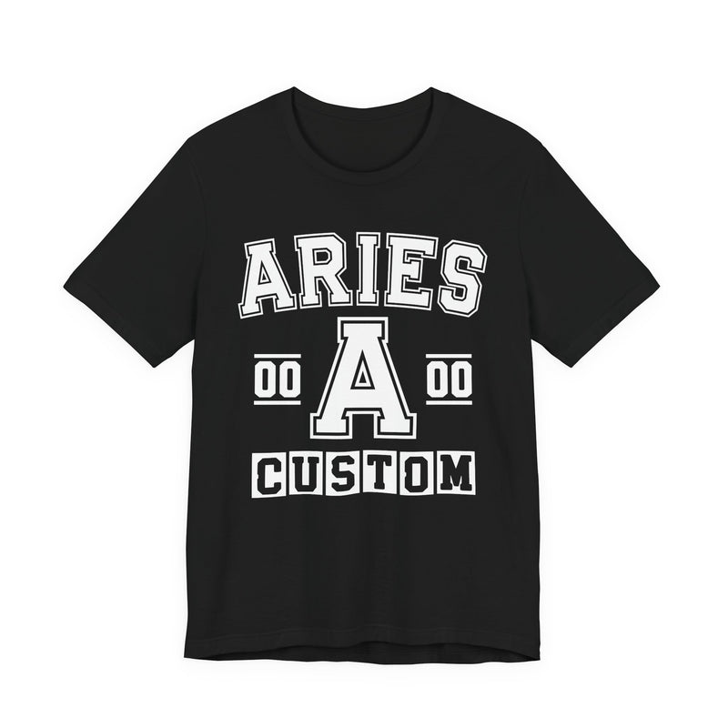 Custom Aries Varsity T-Shirt — Customize Birthday Day/Month/Year — Customize Season/nation/Society