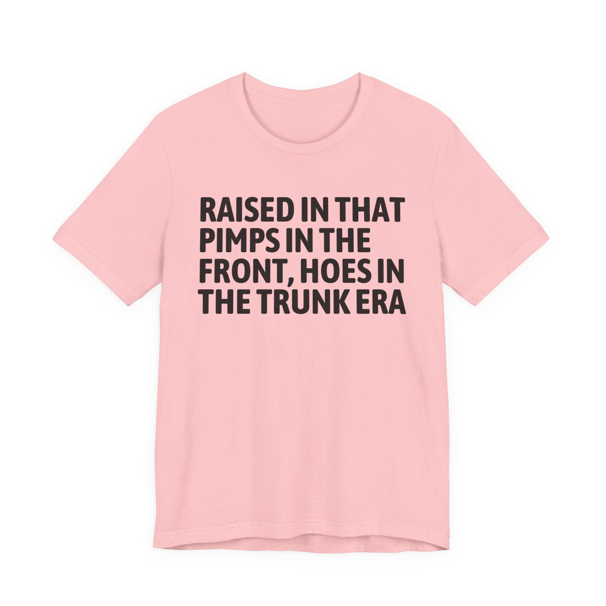Raised In That Pimps In The Front Hoes In The Trunk Era - Funny Back In The Day Statement Tee Shirt