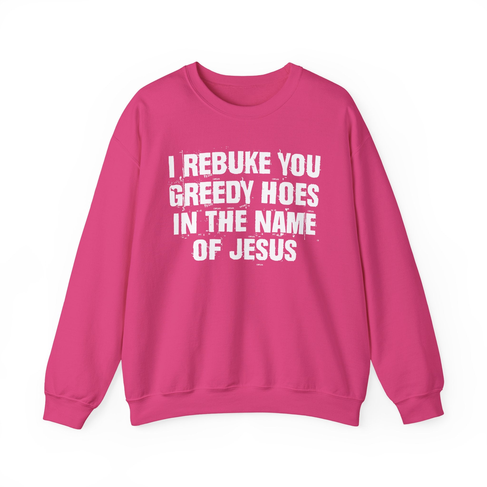 I Rebuke You Greedy Hoes in the Name of Jesus — Christian Humor Sweatshirt