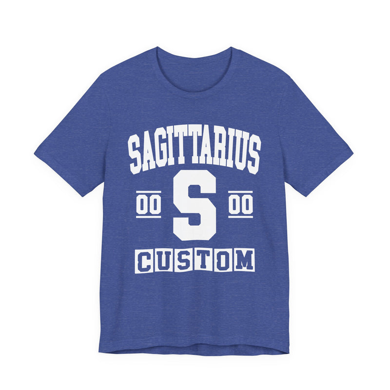 Custom Sagittarius Varsity T-Shirt — Customize Birthday Day/Month/Year — Customize Season/nation/Society
