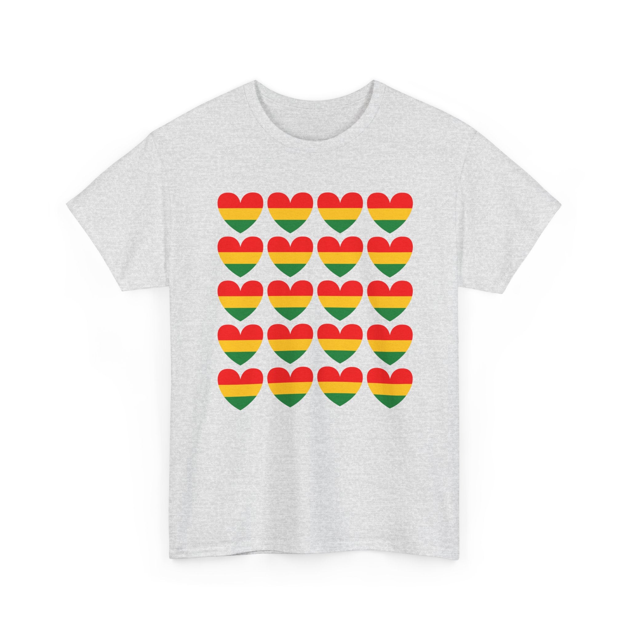 Pan African Heart Grid Pattern T-Shirt — Reggae Flag Heart Grid T-Shirt