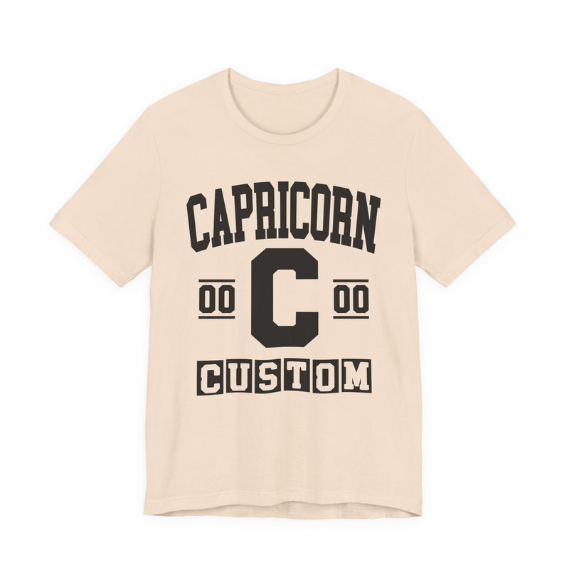 Custom Capricorn Varsity T-Shirt — Customize Birthday Day/Month/Year — Customize Season/nation/Society