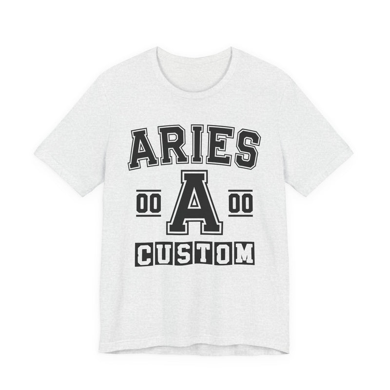 Custom Aries Varsity T-Shirt — Customize Birthday Day/Month/Year — Customize Season/nation/Society