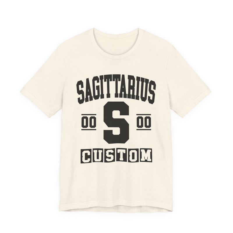Custom Sagittarius Varsity T-Shirt — Customize Birthday Day/Month/Year — Customize Season/nation/Society