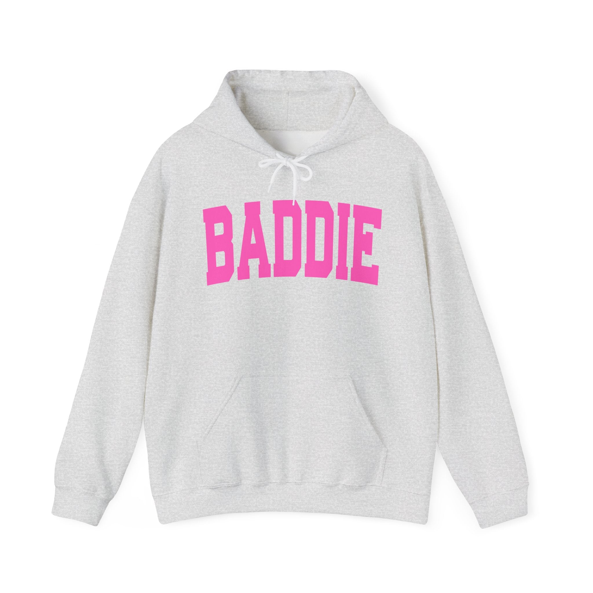 Baddie Hoodie — Bold Pink Varsity Lettering Hooded SweaT-shirt