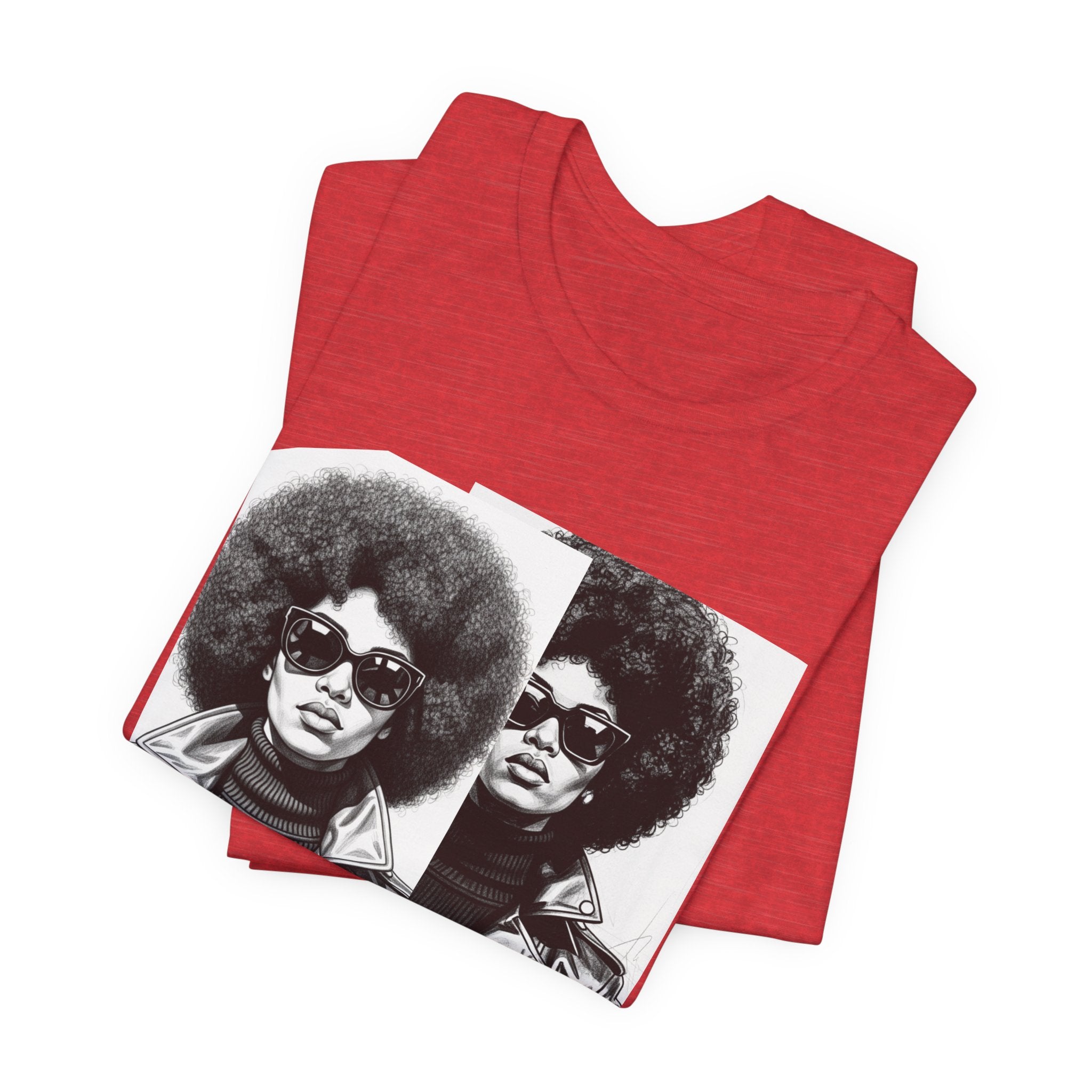 Powerful Black Woman Potrait - 70s with Retro Black Pride Tee Shirt