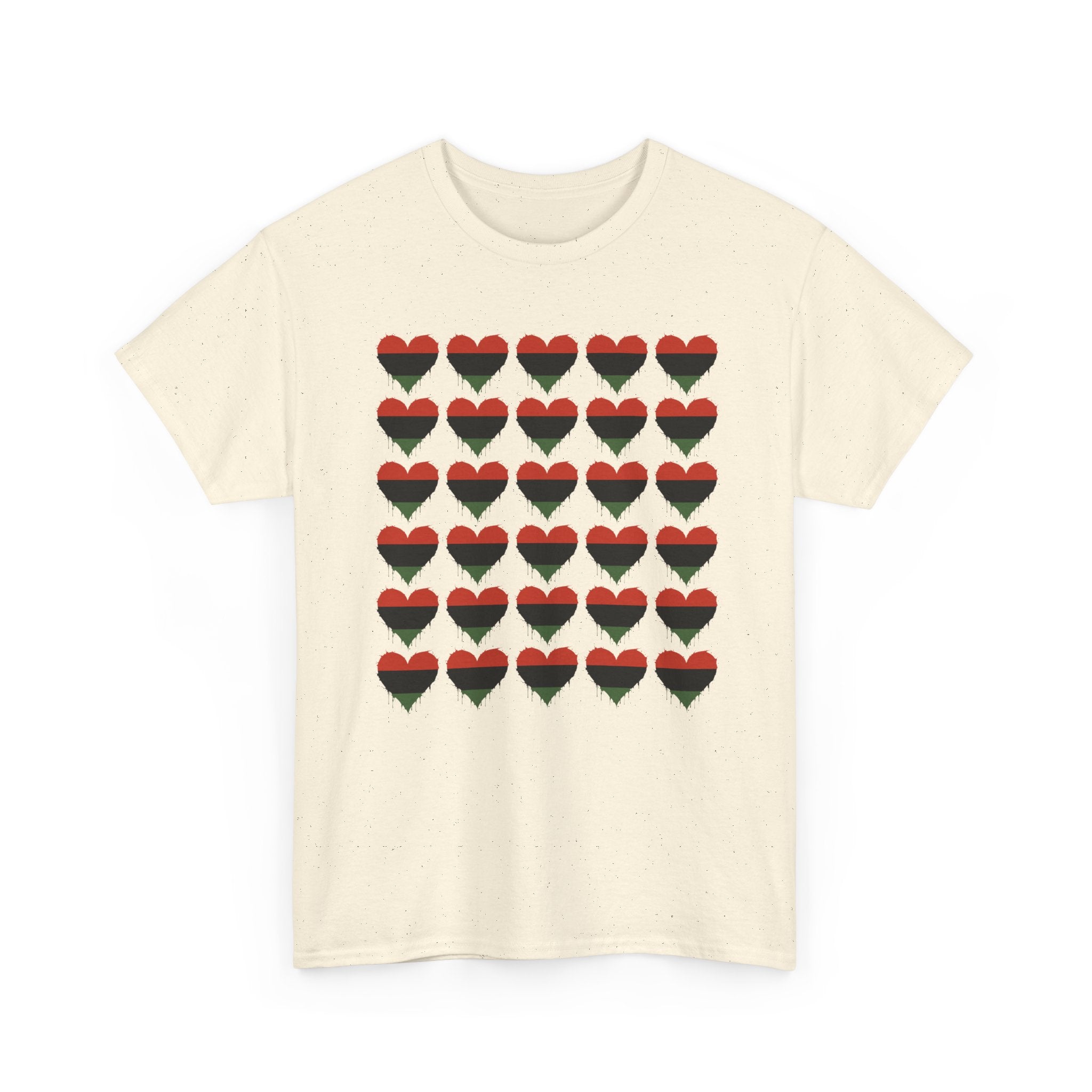 African American Hearts Pattern T‑Shirt — Black Red Green Pride Tee