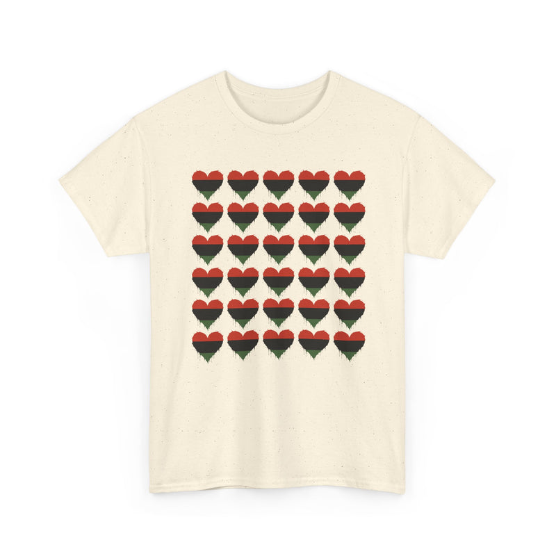 African American Hearts Pattern T‑Shirt — Black Red Green Pride T-Shirt