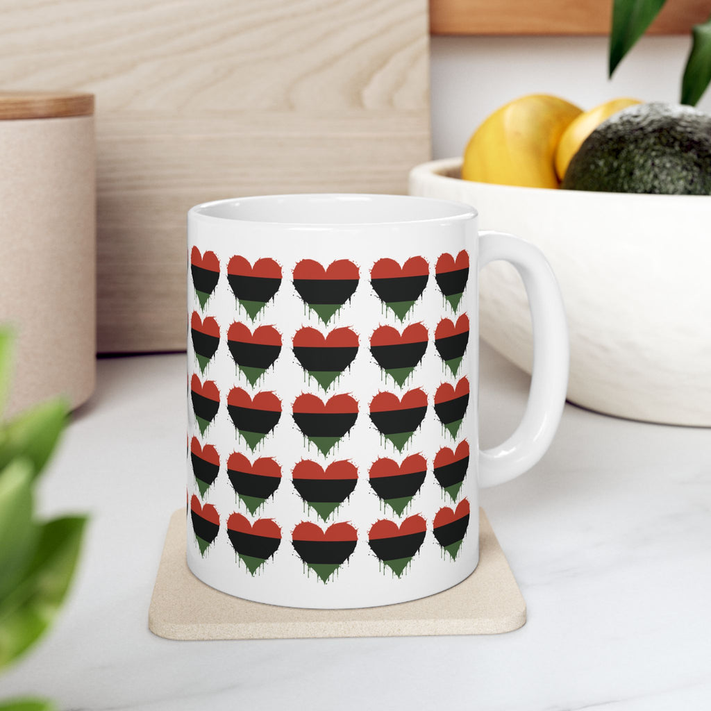 Pan-African Heart Pattern Ceramic Mug — 11oz & 15oz