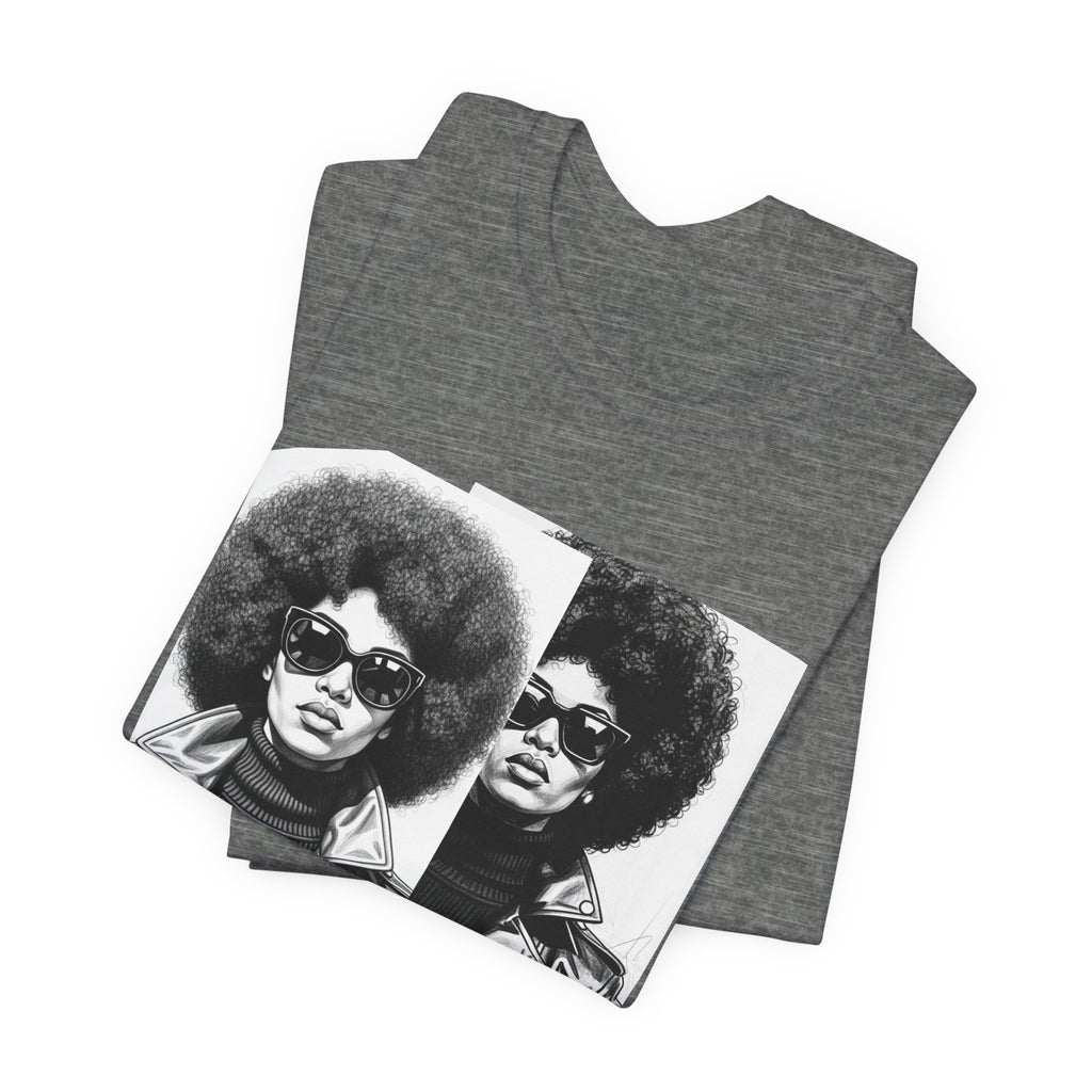 Powerful Black Woman Potrait - 70s with Retro Black Pride Tee Shirt