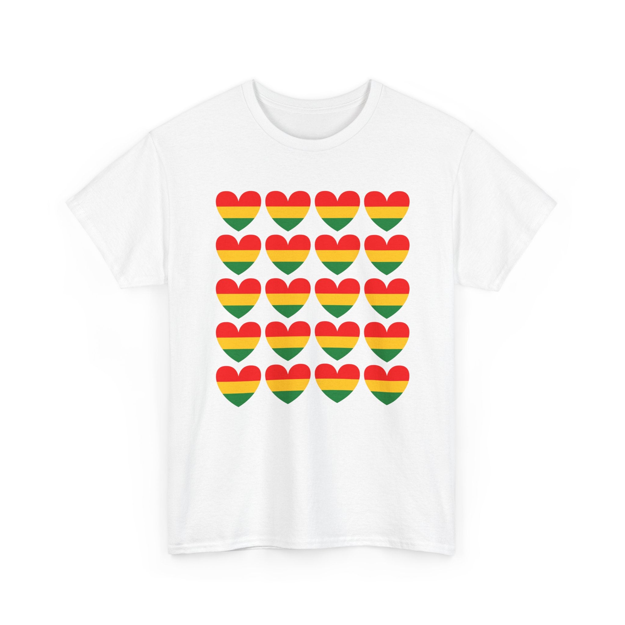 Pan African Heart Grid Pattern T-Shirt — Reggae Flag Heart Grid T-Shirt