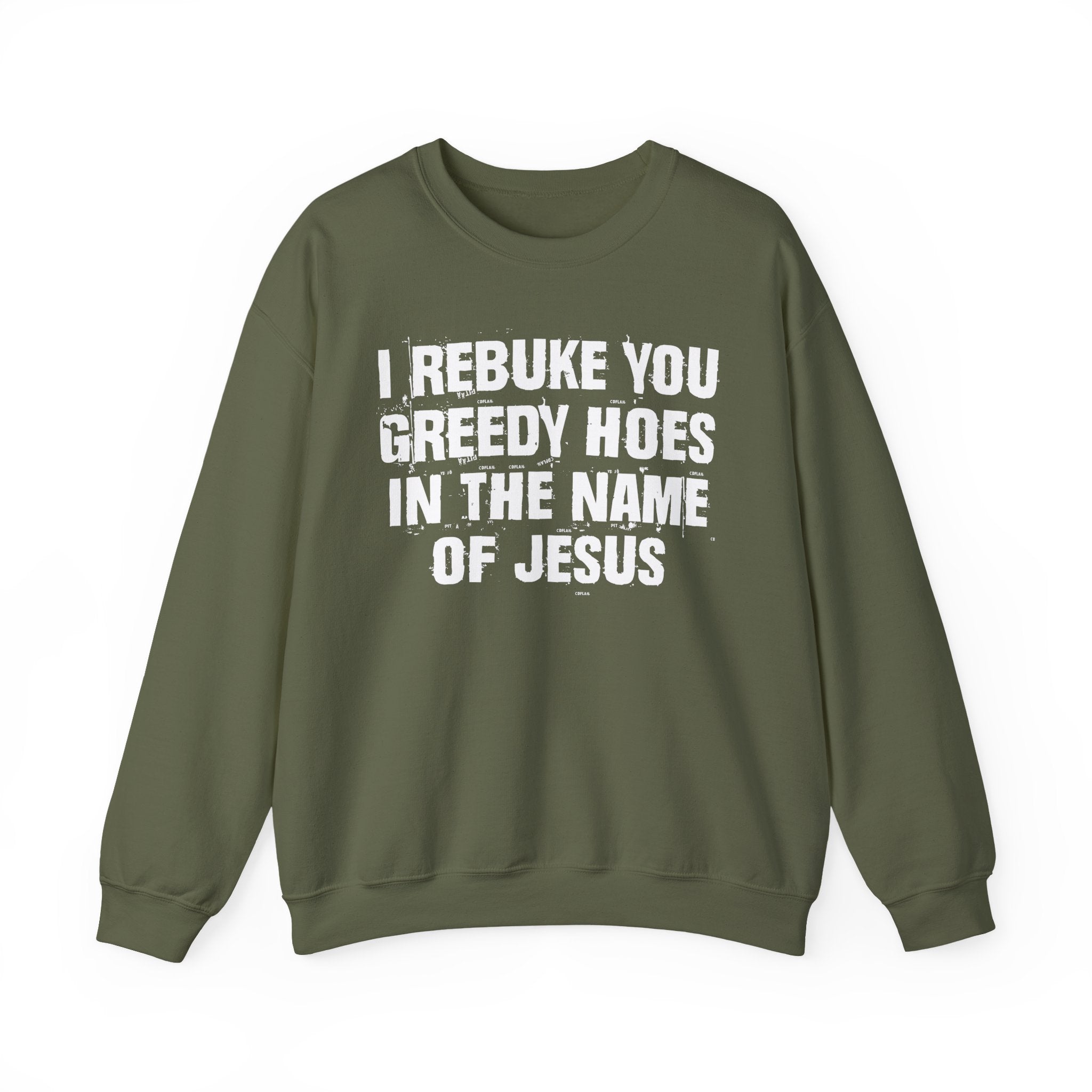 I Rebuke You Greedy Hoes in the Name of Jesus — Christian Humor Sweatshirt