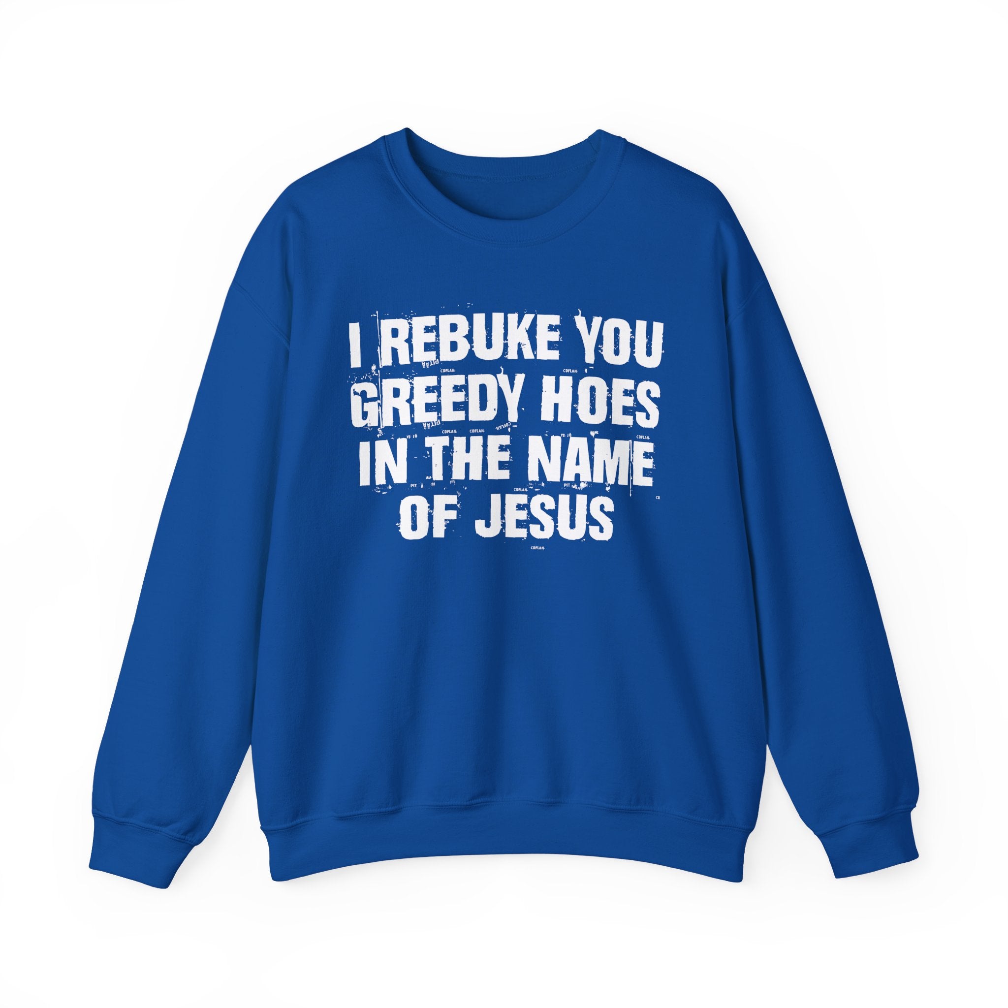 I Rebuke You Greedy Hoes in the Name of Jesus — Christian Humor Sweatshirt