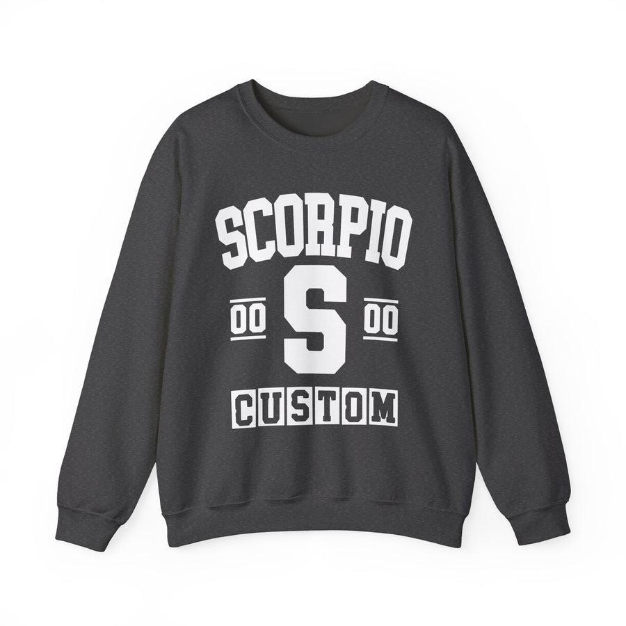Custom Scorpio Varsity Sweatshirt — Customize Birthday Day/Month/Year — Customize Gemini Season/Nation