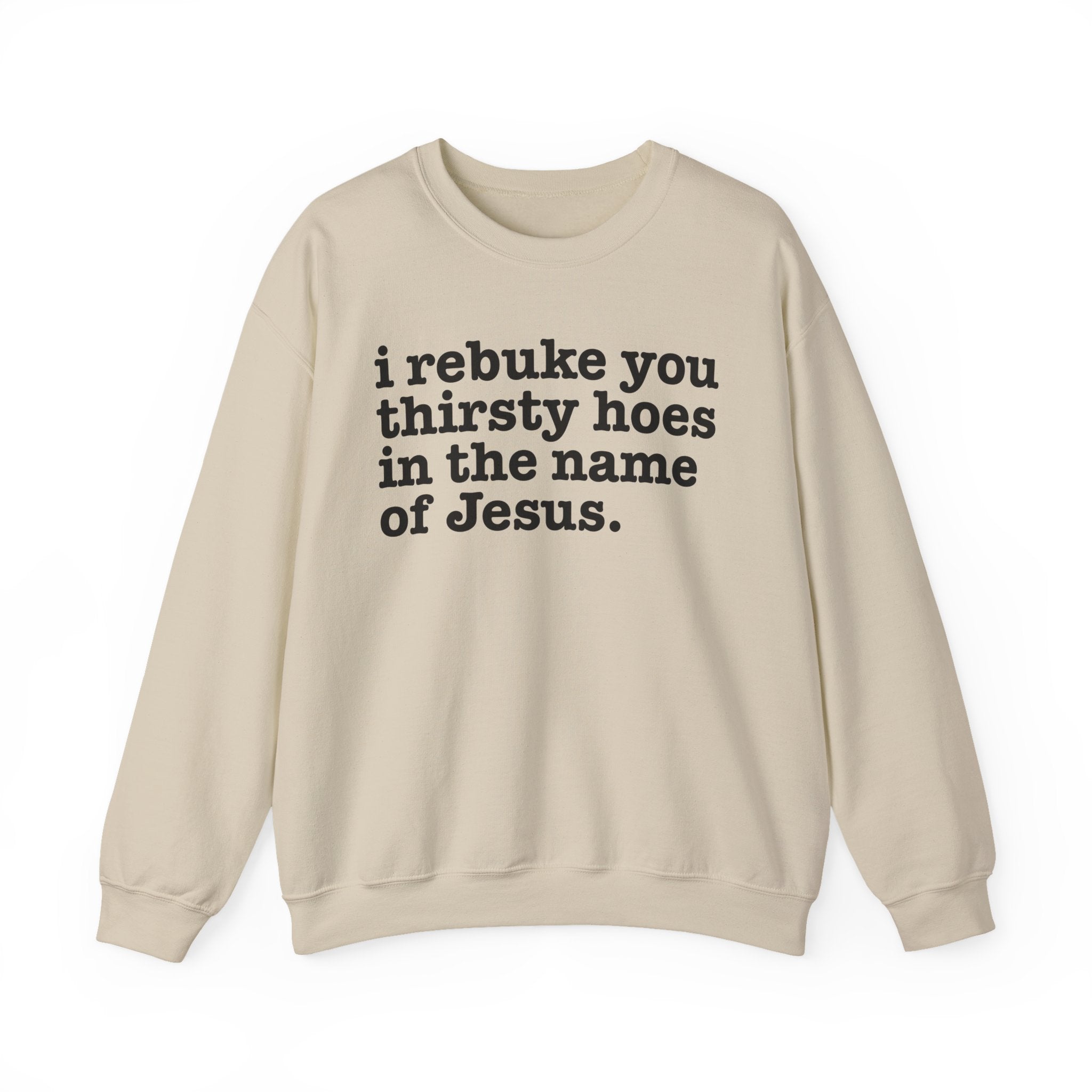 I Rebuke You Thirsty Hoes in the Name of Jesus — Christian Humor Sweatshirt