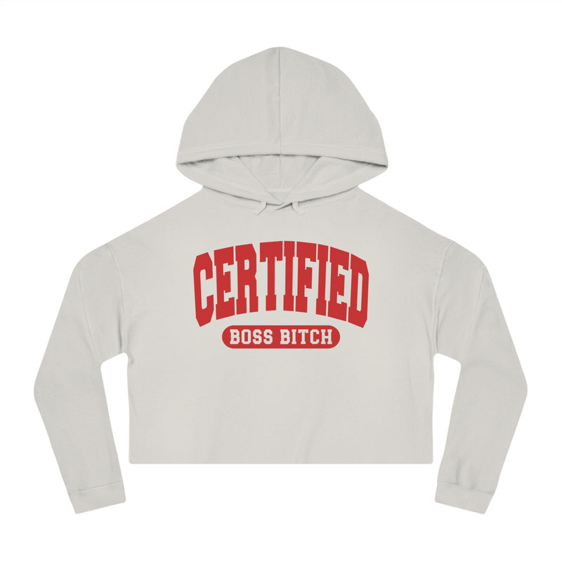 Certified Boss Bitch — Retro Collegiate Crop Top Hoodie