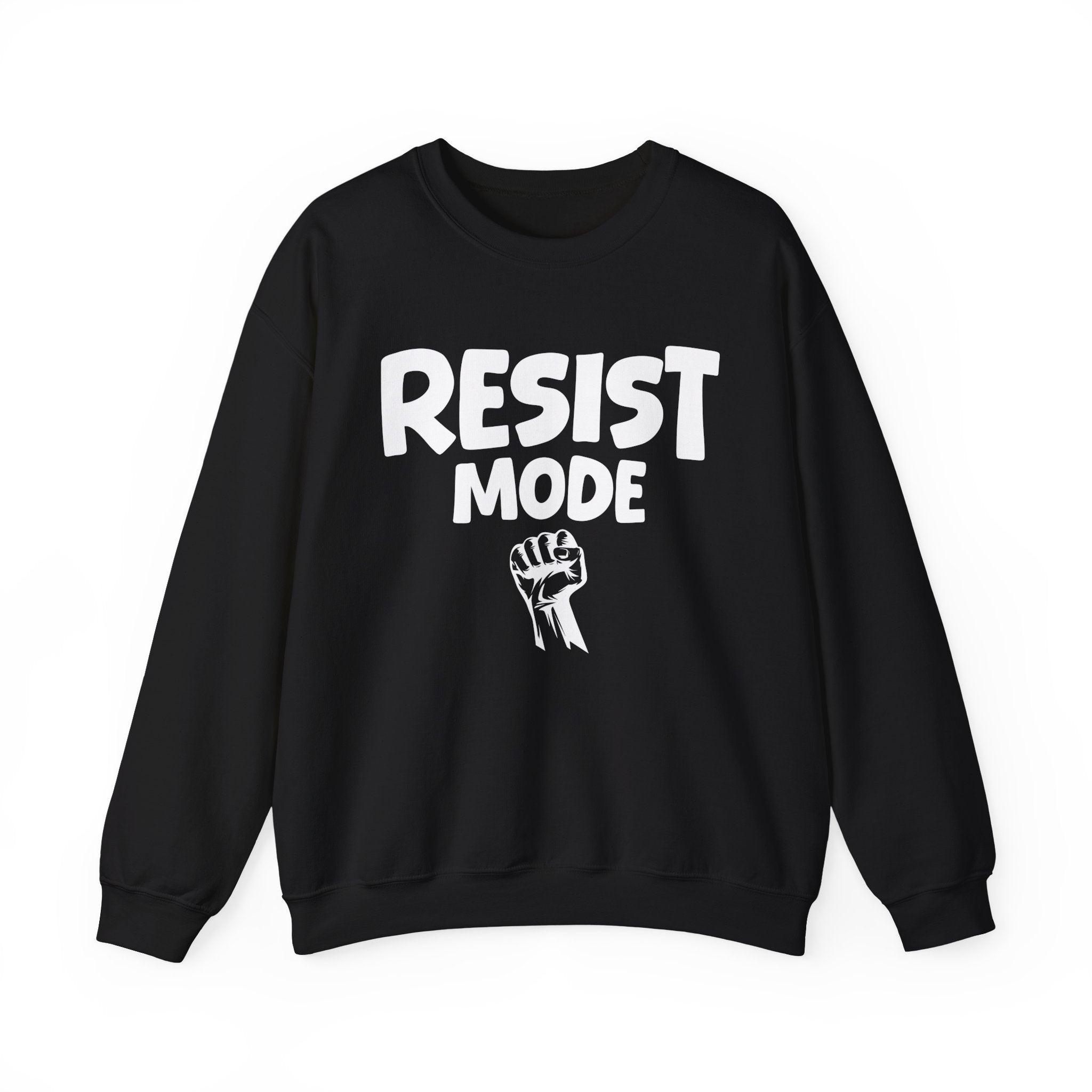 Resist Mode Crewneck Sweatshirt — Political Activism Fist Graphic