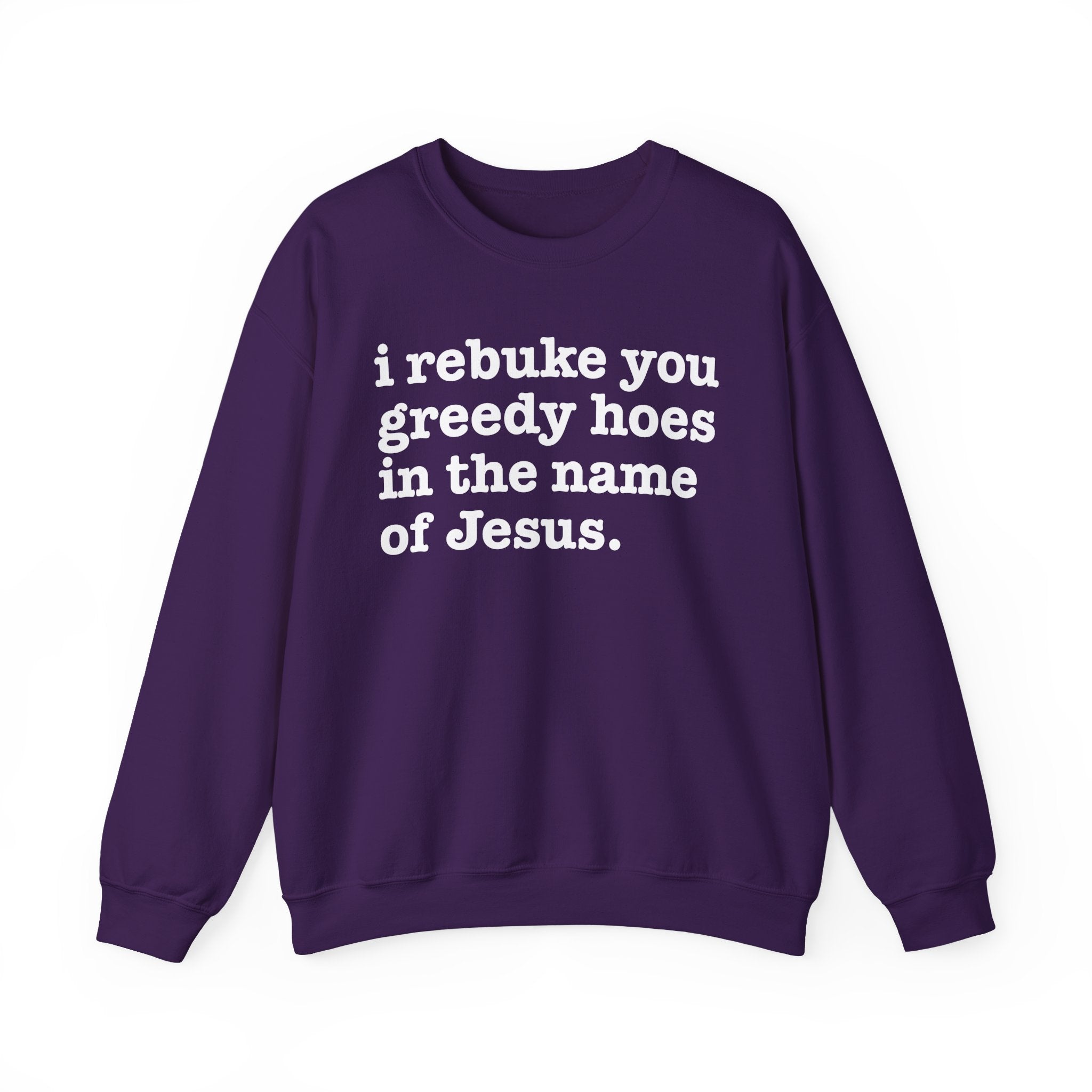 I Rebuke You Greedy Hoes in the Name of Jesus — Christian Humor Sweatshirt