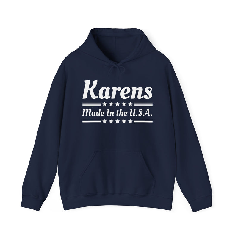 Karens Made In The USA — Hoodie alternate view 6: KARENS MADE IN THE USA in bold statement lettering. Street Talk Designs politics and power statement apparel.