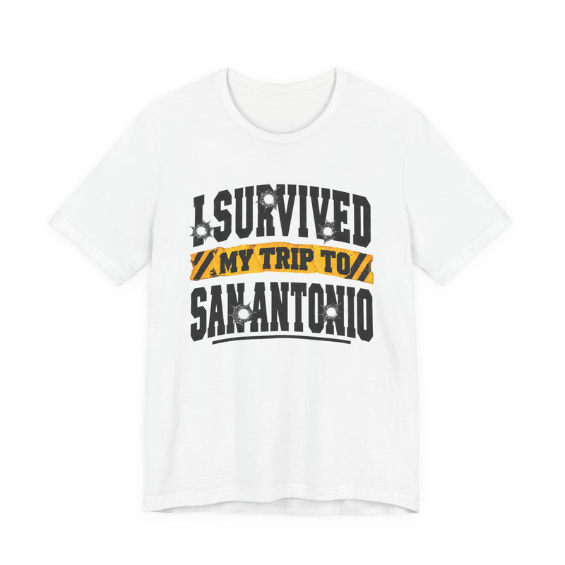 T-Shirt with lettering reading I Survived My Trip To San Antonio, gallery image 2.