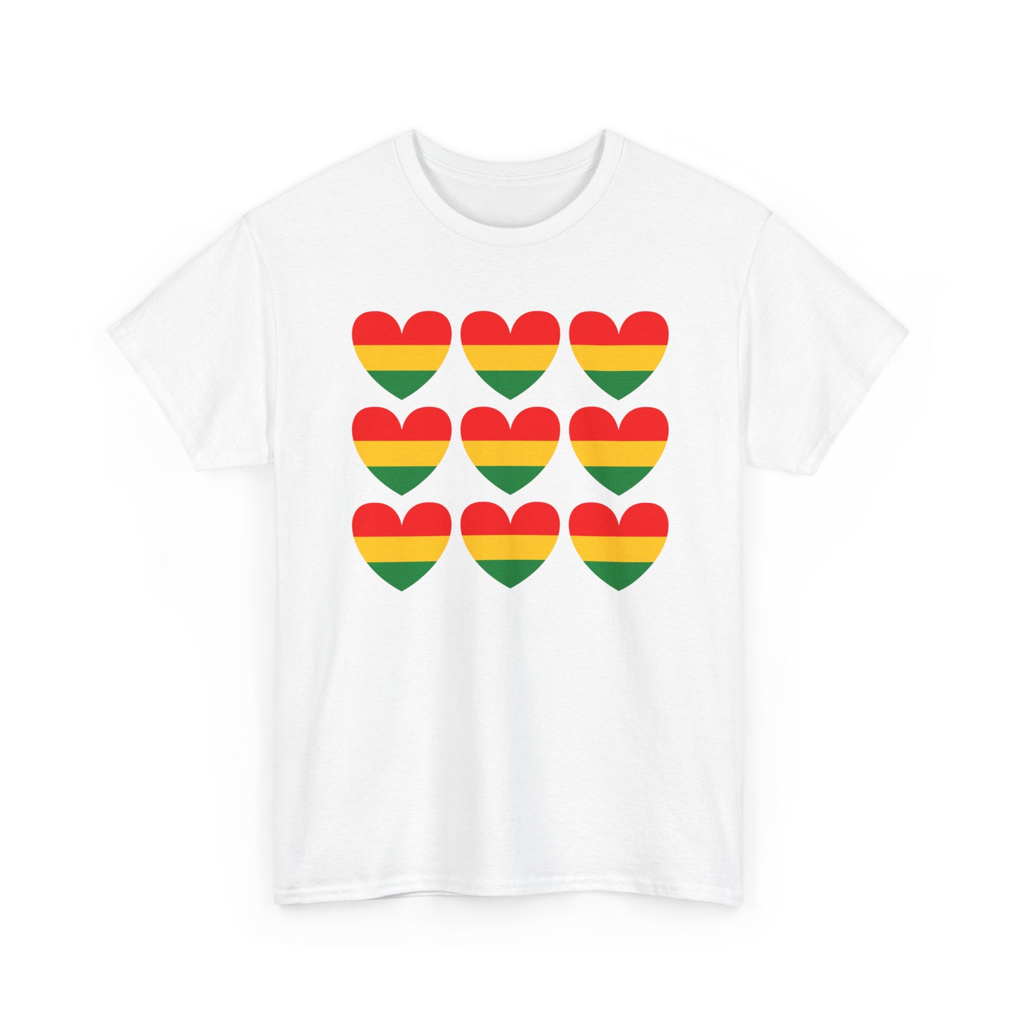 Pan African Heart 9 Grid Pattern T-Shirt — Reggae Flag Heart Grid T-Shirt