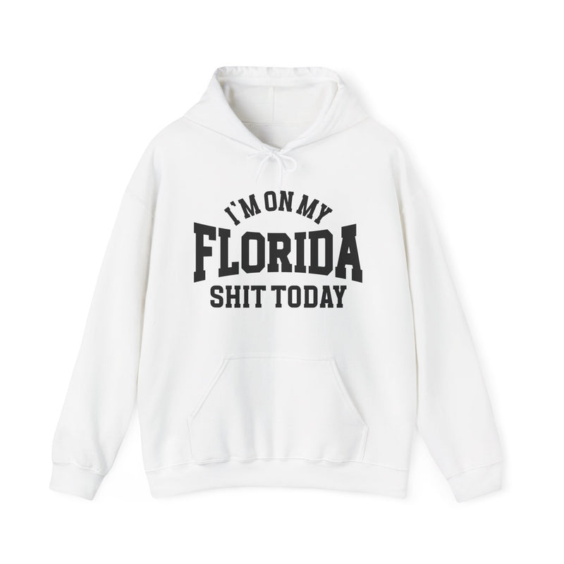 Hoodie product with collegiate lettering reading I'M ON MY FLORIDA SHIT TODAY, alternate view.