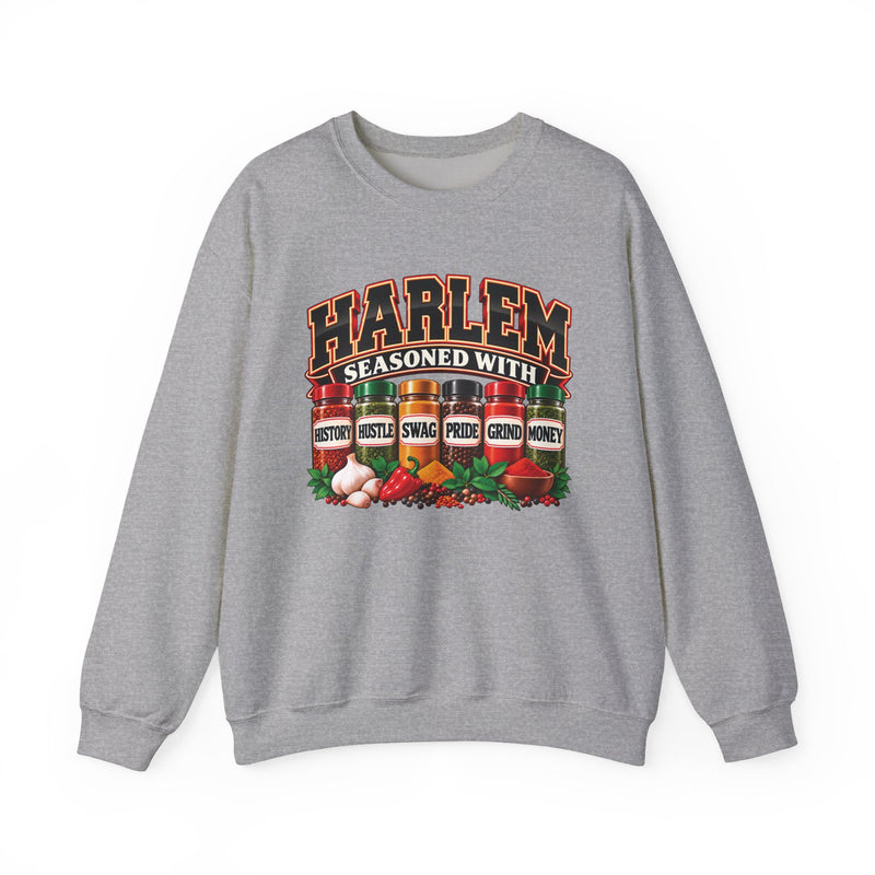 Harlem Seasoned With History Hustle Swag Pride Grind Money — Sweatshirt
