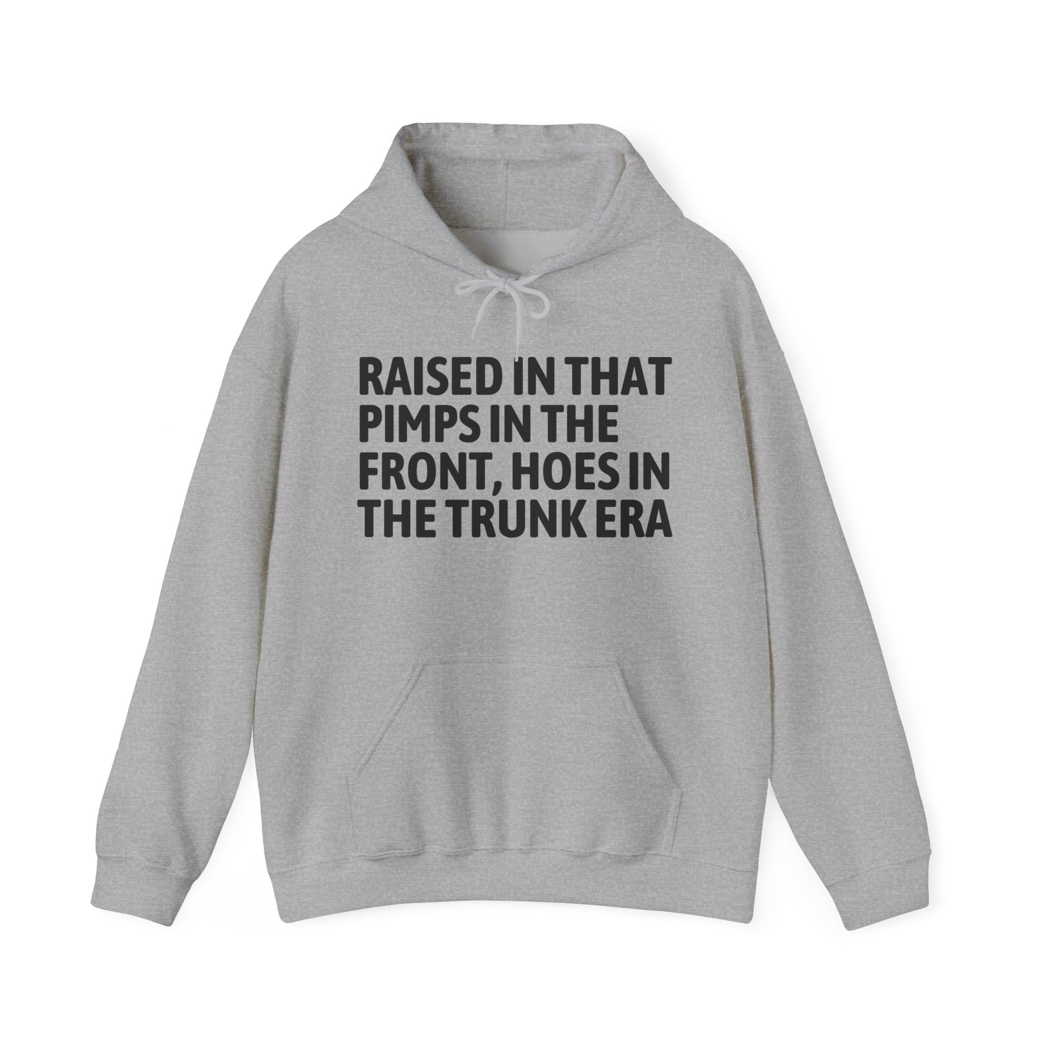 Raised In That Pimps In The Front Hoes In The Trunk Era Funny Back In The Day Statement Hoodie