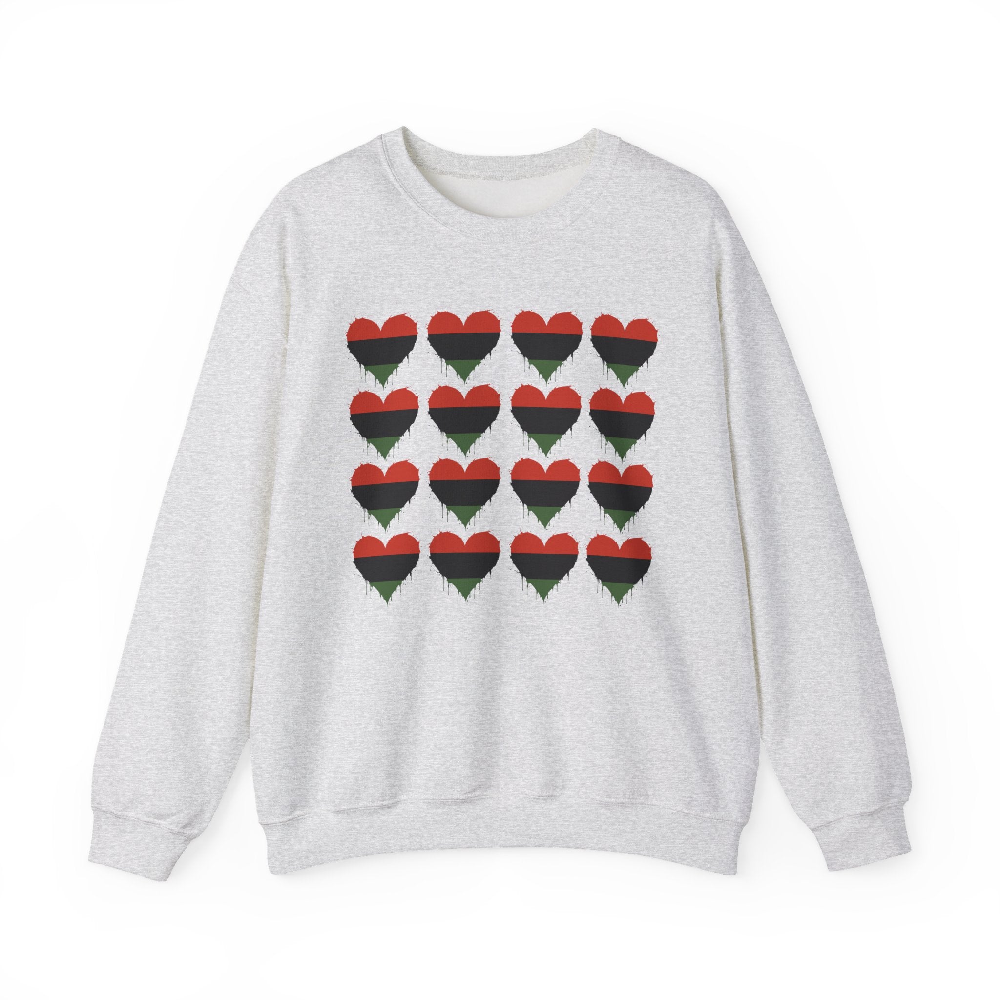 Pan-African Flag Red Black Green Heart Grid Graphic Sweatshirt