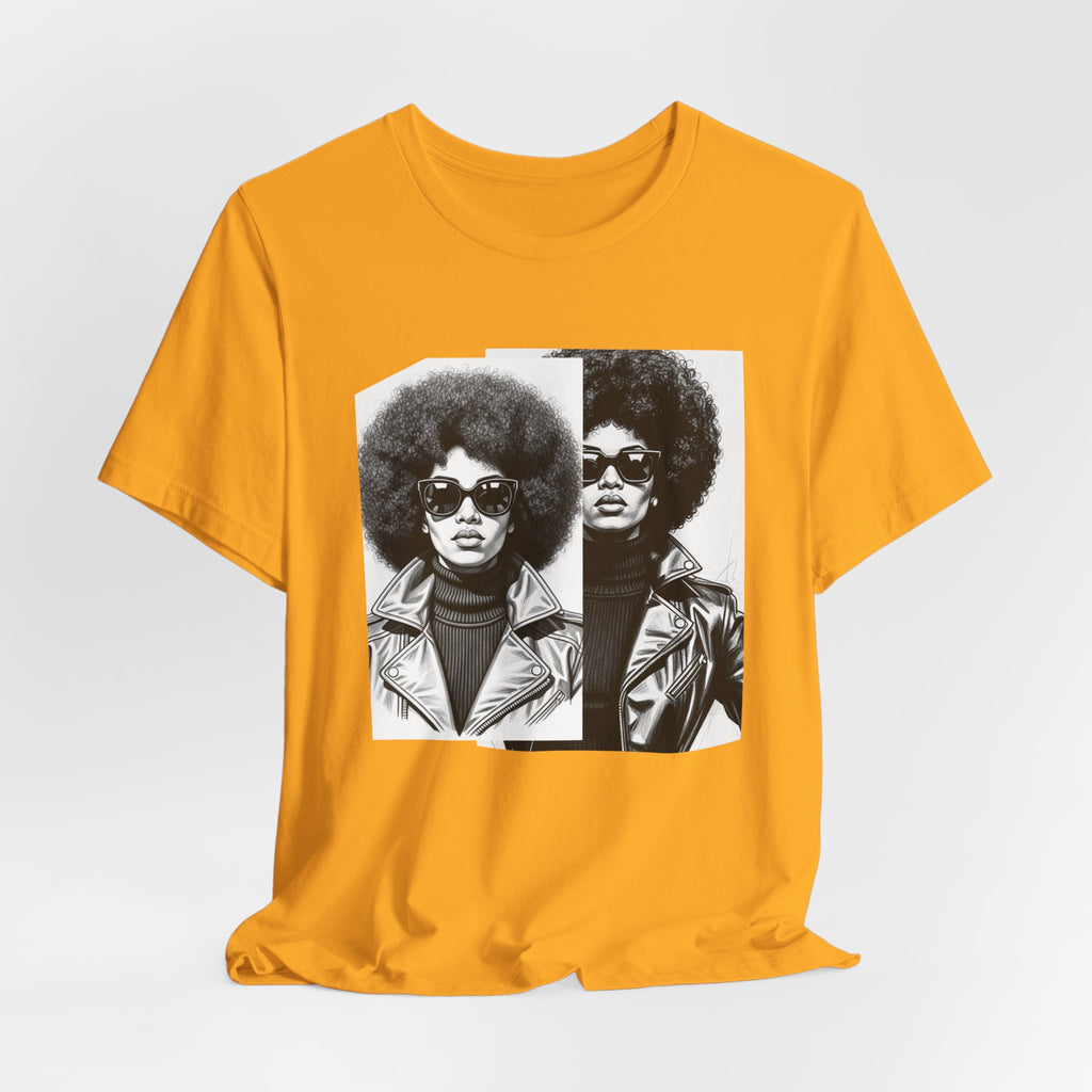 Powerful Black Woman Potrait - 70s with Retro Black Pride Tee Shirt