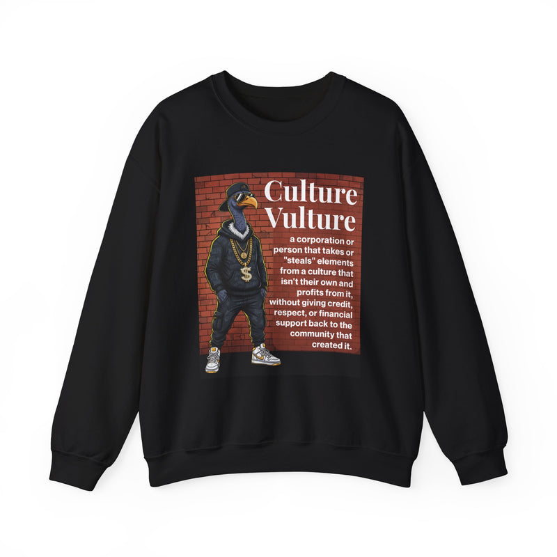 Culture Vulture — Sweatshirt alternate view 4: CULTURE VULTURE in bold statement lettering. Street Talk Designs culture statement apparel.