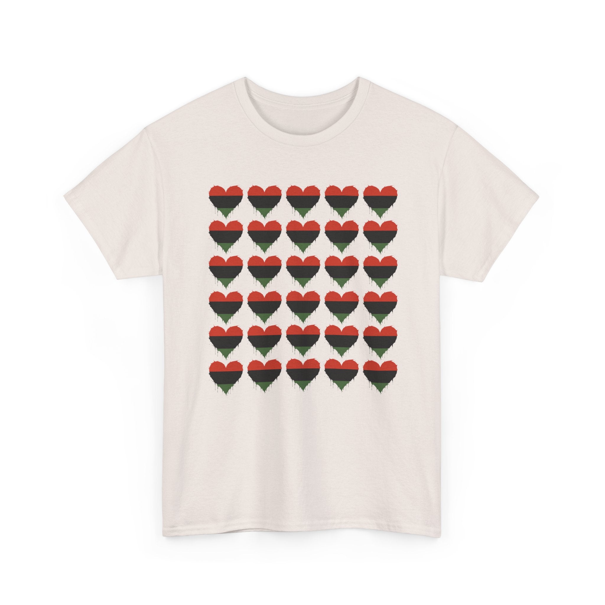 African American Hearts Pattern T‑Shirt — Black Red Green Pride Tee