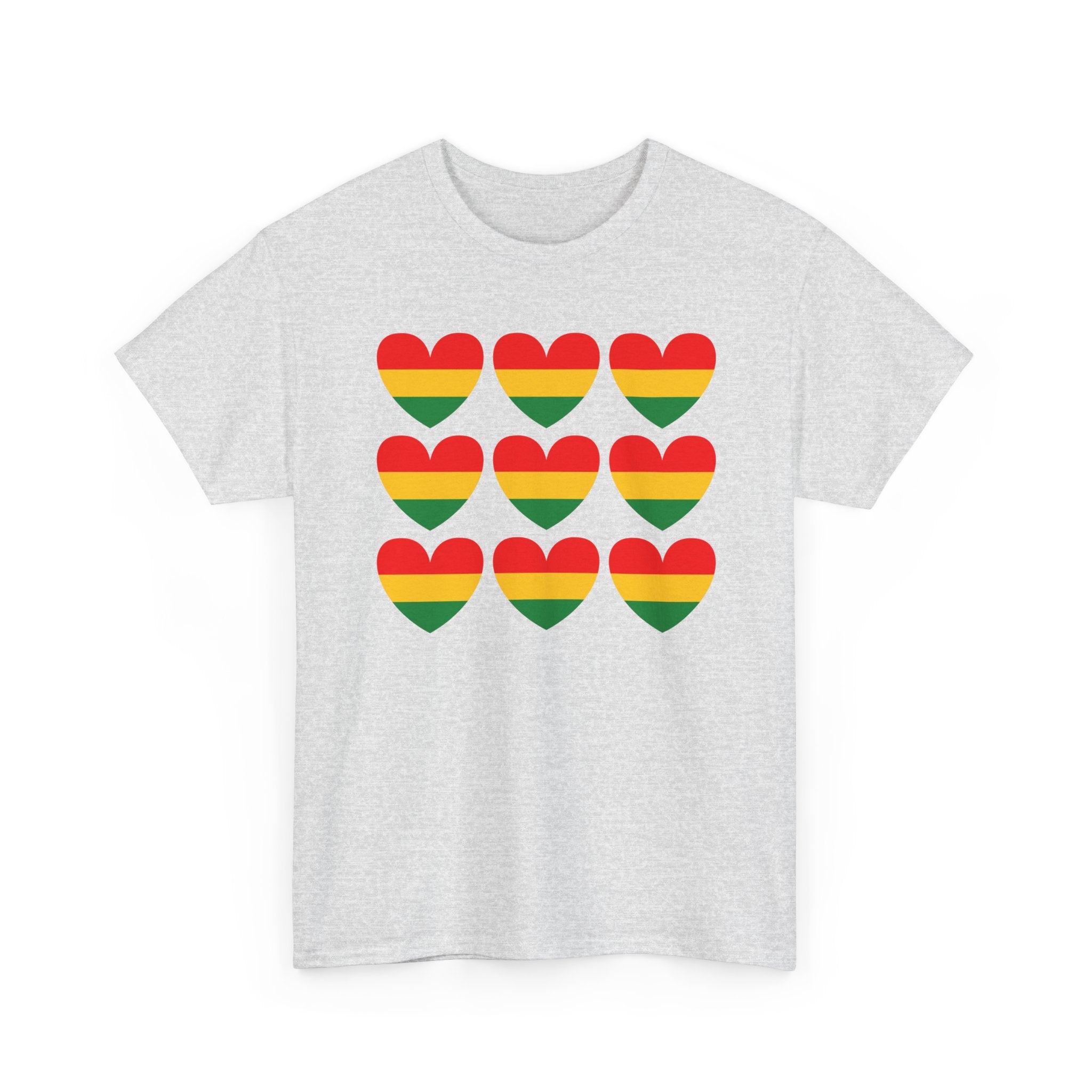Pan African Heart 9 Grid Pattern T-Shirt — Reggae Flag Heart Grid T-Shirt
