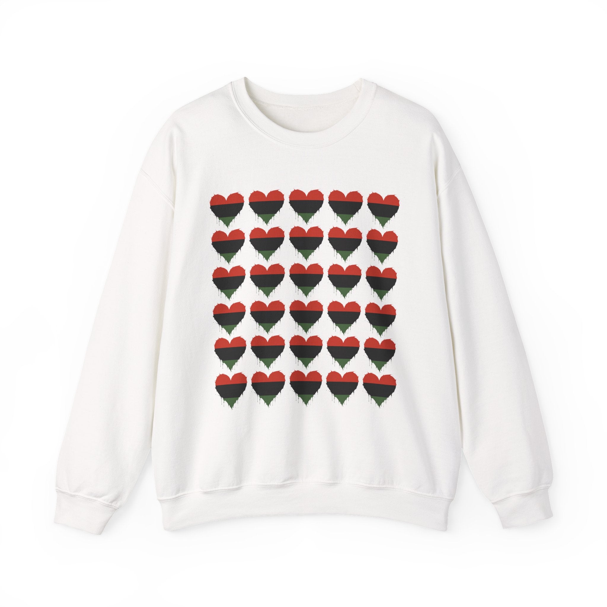Pan——African Flag Red Black Green 30 Heart Grid Graphic Sweatshirt