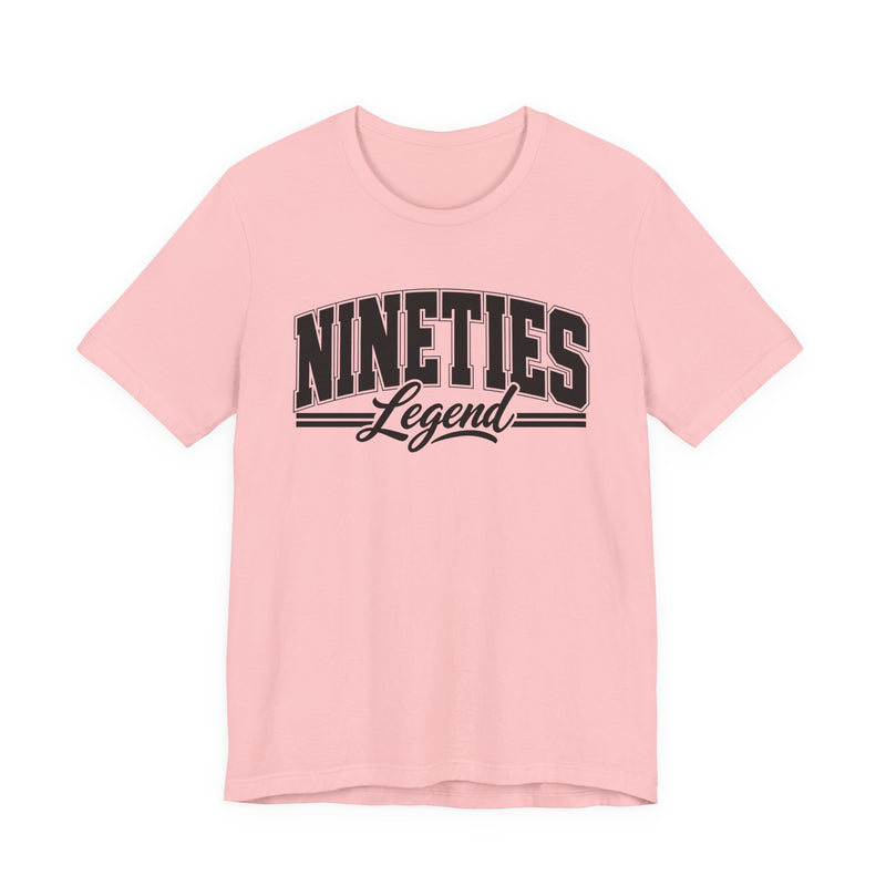 T-shirt with bold lettering reading NINETIES LEGEND, product view.