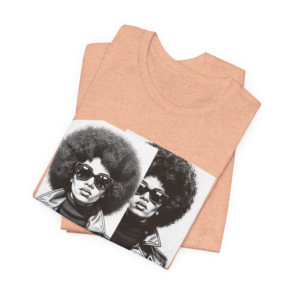 Powerful Black Woman Potrait - 70s with Retro Black Pride Tee Shirt