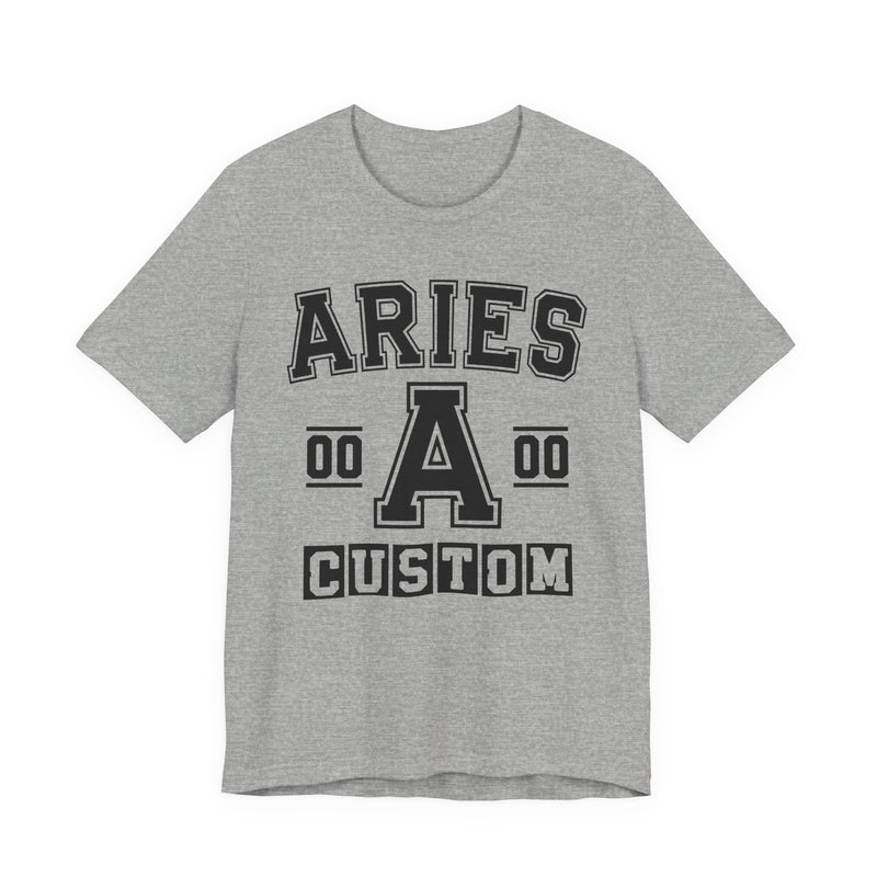 Custom Aries Varsity T-Shirt — Customize Birthday Day/Month/Year — Customize Season/nation/Society