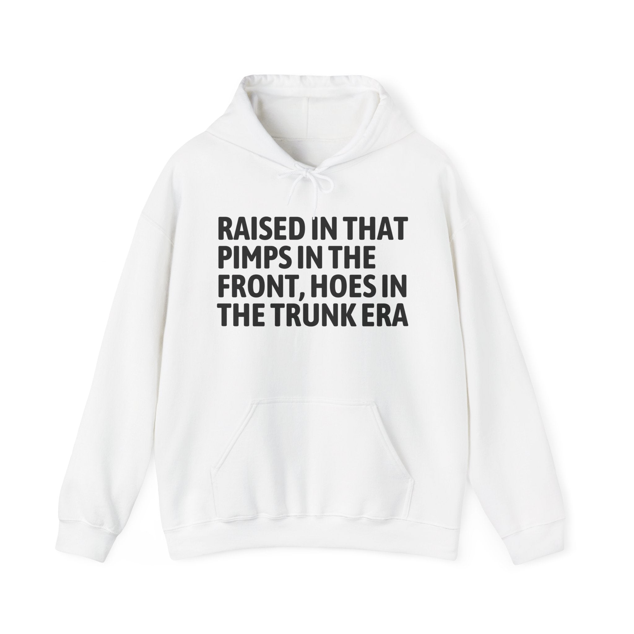 Raised In That Pimps In The Front Hoes In The Trunk Era Funny Back In The Day Statement Hoodie