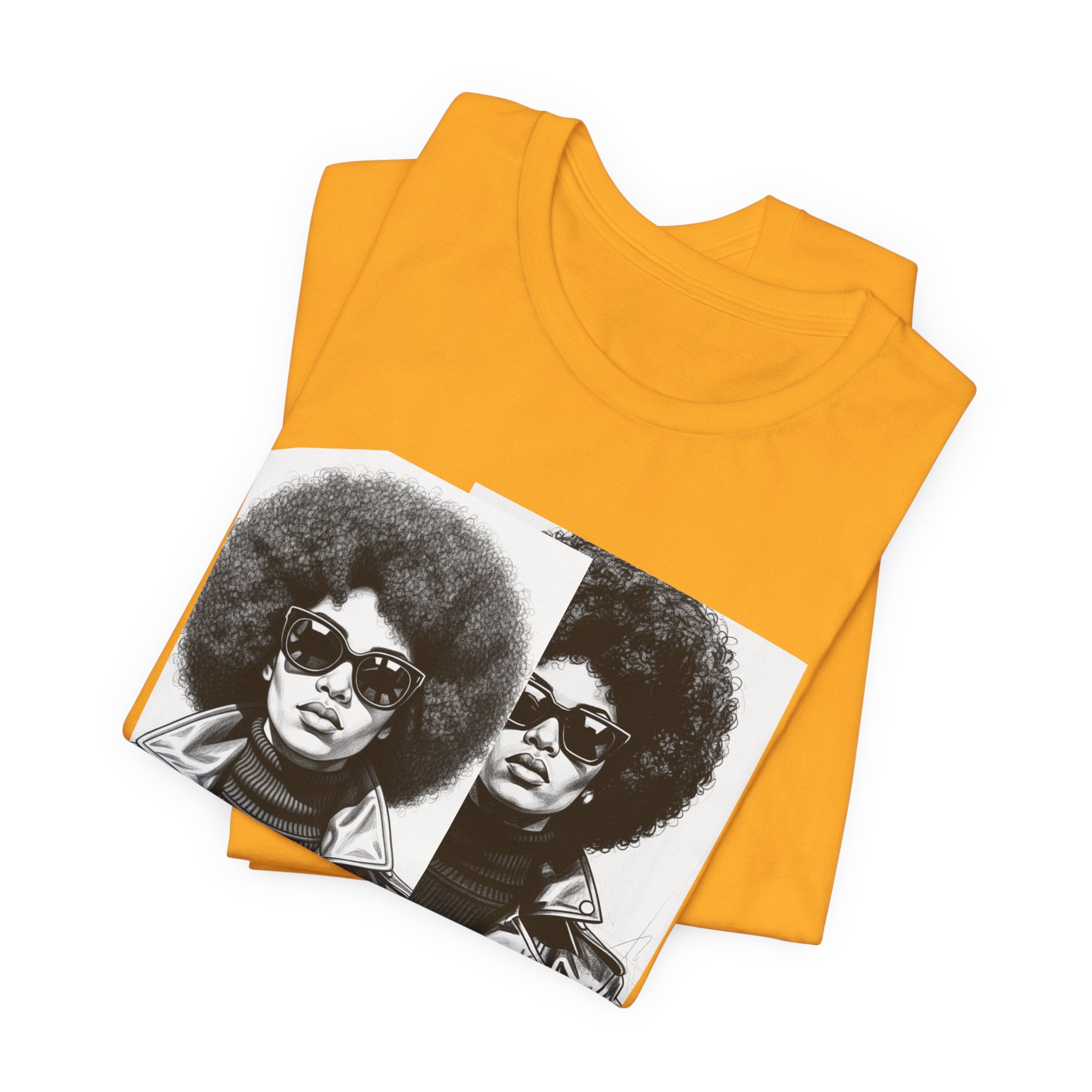 Powerful Black Woman Potrait - 70s with Retro Black Pride Tee Shirt
